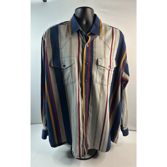 Vintage Wrangler Brush Popper Button Shirt Men’s Size 2XL Pearl Snap excellent - Picture 1 of 11